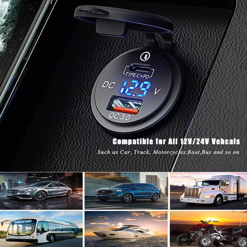 GemCoo 63W USB C Car Charger Socket, 45W PD Outlet 18W Quick Charge 3.0 USB Charger Socket, USB Cigarette Lighter Socket with LED Voltmeter Car US...