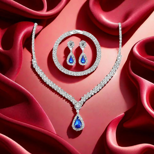 Silver Prom Jewelry Sets for Women Elegant Silver Crystal Wedding Necklace Earrings Bracelet Jewelry Set for Women Costume Party Bride Bridesmaid ...