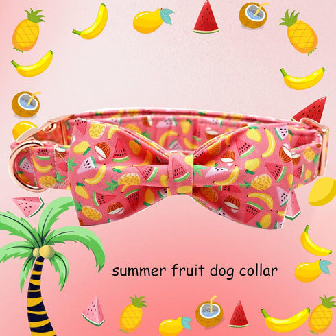 Dog Collar, Summer Fruit Print Adjustable Dog Bow Collar Girl or Boy Pet Collar Bowtie Duarble Dog Collars for Small Medium Large Dog...