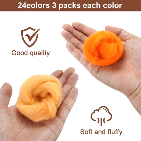 72Pcs Nature Fibre Yarn Roving Felting Spinnings 24 Morandi Color for Felting Yarn Supplies DIY Craft Materials, 3g/Pack...