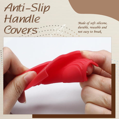 4 PCS Silicone Assist Handle Holder - Heat Resistant Pot Handle Covers - Non-Slip Handle Covers Handle Holder for Kitchen Pot Pan - Black + Red...