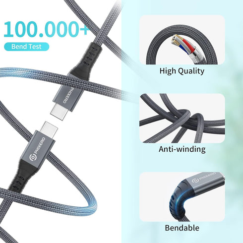Cable Compatible with Thunderbolt 4 Cable 1ft, USB4 Cable, with 40Gbps Data Transfer, PD100W Charging, Nylon Braided USB C to USB C Cable, Single ...