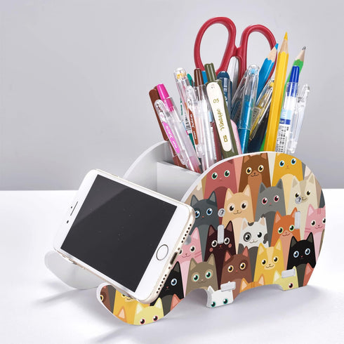 Cat Elephant Pen Pencil Holder Cute Phone Stand Desk Organizer Accessories for Office Home Bracket Presents Stationery Tablet Desktop Decoration...