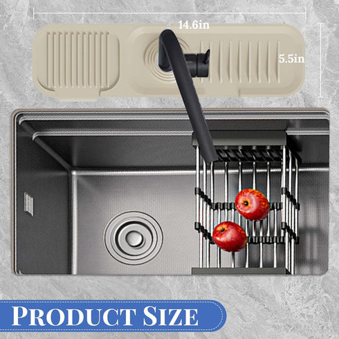 Kitchen Sink Splash Guard Silicone Faucet Mat Handle Drip Catcher Tray, 5°Slope Anti-Slip Sink Draining Pad Behind Faucet for Kitchen & Bathroom C...