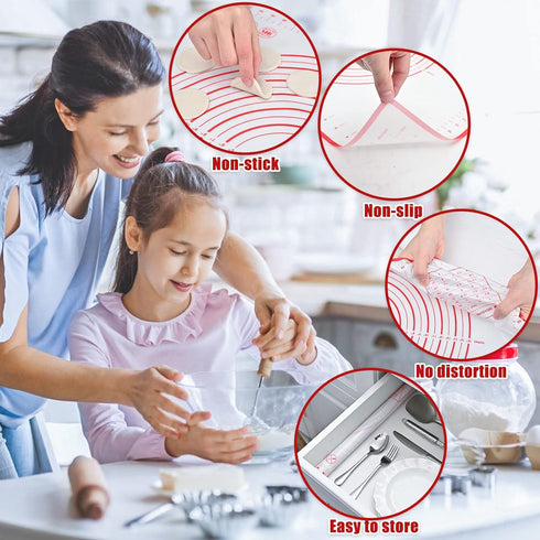 Large Silicone Baking Mat, 16" x 24" Pastry Mat Baking Mats Silicone for Rolling Out Dough Non Slip, Dough Mat Pie Crust Rolling Mat Fondant Mat O...