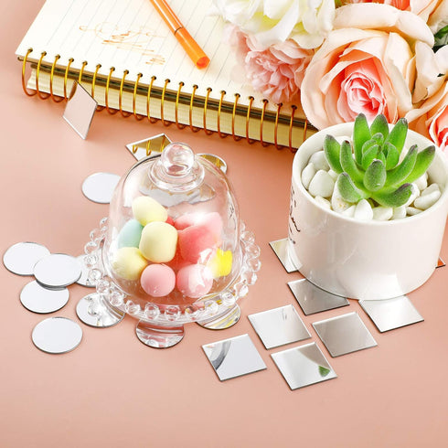 200 Pieces Round Square Mirror Tiles, Mini Size Circle Mirror, Small Square Glass, DIY Mosaic Glass Circles Tiles for Arts and Crafts Projects, Tr...