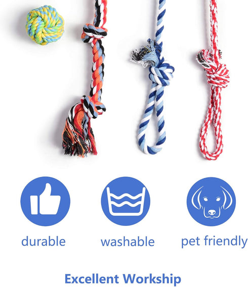 Fida Dog Rope Toys 4 Pack, Puppy Teething Sturdy Cotton Chew Tug Ropes Indoor/Outdoor, Exercise Interactive Tug o'war Toys Set for Boredom Small-M...