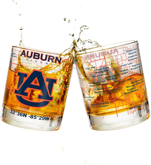 Greenline Goods - Auburn University Whiskey Glass Set (2 Low Ball Glasses) - Contains Full Color Tigers Logo & Campus Map - Auburn Tigers College ...