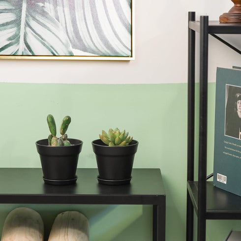 T4U 4 Inch Plant Pots 8-Pack - Small Plastic Planter with Drainage Hole and Saucer, Decorative Nursery Pot Bulk for African Violet, Snake Plant, S...