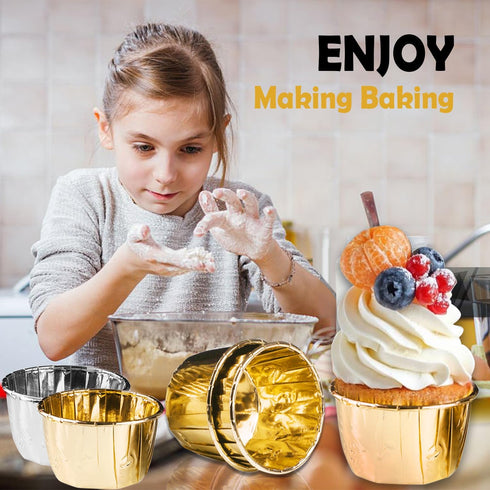 Silver Foil Metallic Paper Baking Cups Muffin Cups Cupcake Liners 50-Count Cake Baking Cups for Birthday, Wedding, Party (Silver)...