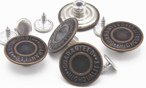 20mm Replacement Jean Buttons 12 Sets Combo Copper Tack Buttons...