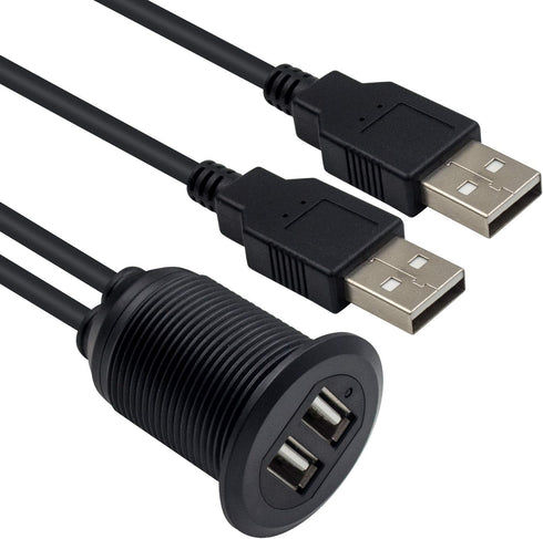 Duttek USB Panel Flush Mount Cable, Dual USB 2.0 Male to Female Extension Cable, USB Mount, Dash Mount, Flush Mount, Panel Mount Cable, for Car, B...