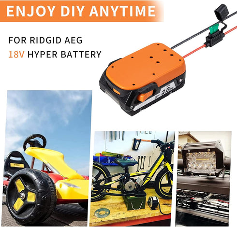 Power Wheel Adapter for Ridgid AEG 18V Hyper Lithium Battery Adapter with Fuse & Wire Terminal,14 Gauge Wire Power Convertor for DIY RC Trucks, RC...