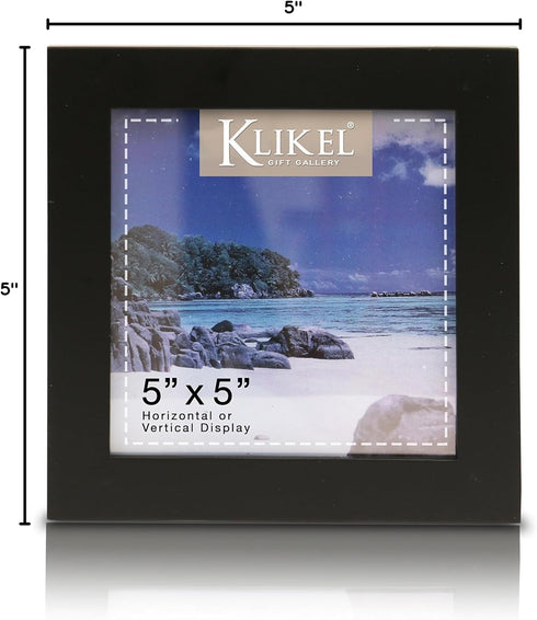 Klikel 5x5 Black Picture Frame - Made of Real Wood With Glass Photo Protector - Wall Hanging And Table Standing Display...