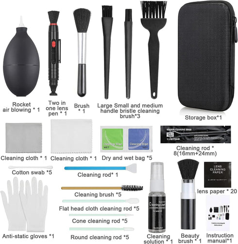 18-in-1 Professional Camera Cleaning Kit for Most DSLR Cameras (Canon, Nikon,Sony), with Air Blower/Cleaning Pen/Detergent/Cleaning Cloth/Lens Bru...