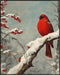 Posterizer 1 pcs-little bird in snowy winter scene-oil painting style -2-Art for Animal Lovers-Landscape & Nature Art-Decor for Home & Office- unf...