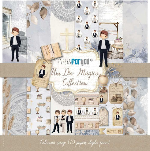 Papers For You - Scrapbooking Paper Kit in Portuguese | Collection "A Magical Day Redheaded Boy" | Includes 10 Double Sided Papers with Different ...