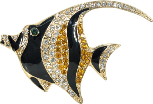 Gyn&Joy Golden Tone Topaz Crystal Rhinestones Enamel Sea Animal Tropical Ocean Fish Pin Brooch...