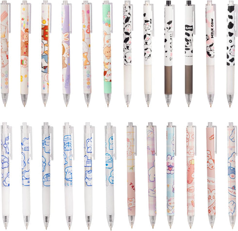 24 Pcs Cute Cow Pens Retractable Gel Pens Kawaii Bear Pens for Aesthetic Office and School Supplies...