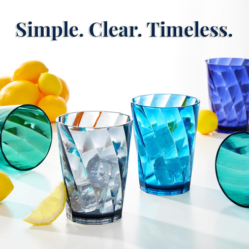 US Acrylic Optix Plastic Reusable Drinking Glasses (Set of 8) 14oz Rocks Cups in Coastal Colors | BPA-Free Tumblers, Made in USA | Top-Rack Dishwa...