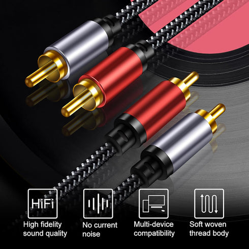 2RCA Cable Braided 6 ft: Hi-Fi Sound Double Layer Shielded Zinc Alloy Case Male 2rca Stereo Audio Cord for Home Theater, HDTV, Amplifiers, Hi-Fi S...