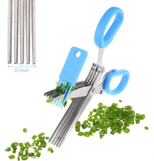 Herb Scissors - with Kitchen Gadgets Retail Package - Multipurpose Kitchen Shears - 5 Extremely Sharp Stainless Steel Blades - Handy Cleaning Comb...