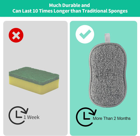 Upgrated Dual-Sided Sponges Kitchen, 6 Pack Microfiber Non Scratch Dish Scrub Sponge, All Purpose Dish Washing Scrubber for Cleaning Dishes, Kitch...