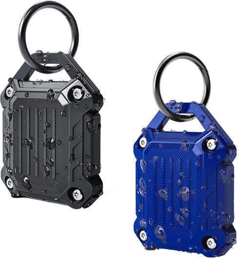 DOVICK- Waterproof Airtag Keychain Holder Case,Screw Full Cover Compatible with Apple Air Tag Tracker Key Ring 2Pack (Black&Blue)......