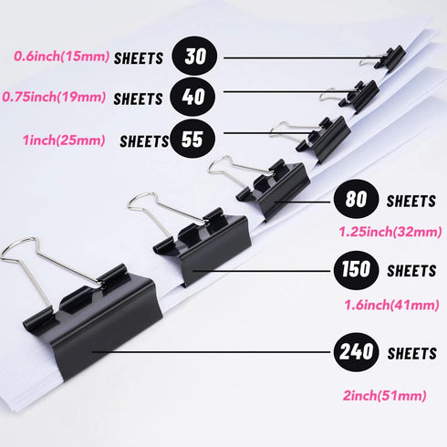Medium Binder Clips and Paper Clips (24 Pcs) 1.25 Inch,Black Metal Medium Paper Clamps for Office, Home, School...