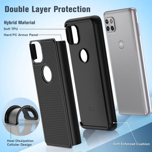 BNIUT for Motorola One 5G Ace (One 5G UW Ace) Case: Dual Layer Protective Heavy Duty Cell Phone Cover Shockproof Rugged with Non Slip Textured - M...