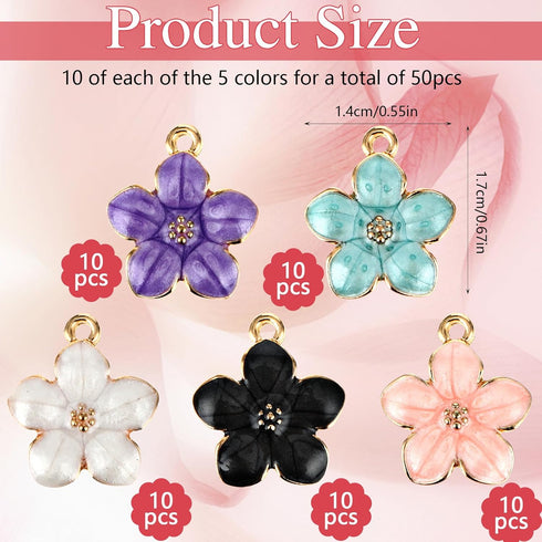 50pcs Enamel Cherry Blossoms Charms Pendant, Gold Plated Cute Flower Pendants Bracelet Charms for Jewelry Making Kit Bracelet Necklace Earrings Ke...