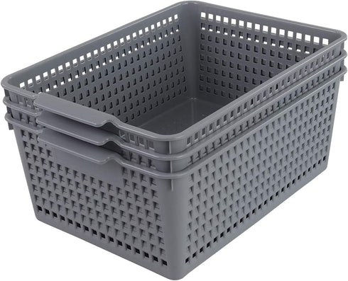 Farmoon Grey Plastic Weave Organizer Basket, 3 Packs Plastic Storage Baskets...