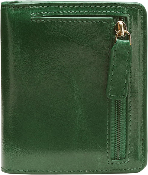 Itslife Women's Rfid Blocking Small Compact Bifold Leather Pocket Wallet Ladies Mini Purse with id Window (Waxed Dark Green)...