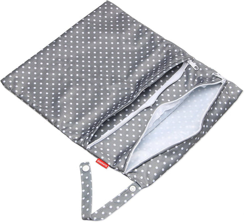 Damero 2pcs Wet and Dry Bag, Travel Wet Dry Bag with Handle for Cloth Diaper, Pumping Parts, Clothes, Swimsuit and More, Gray Dots...