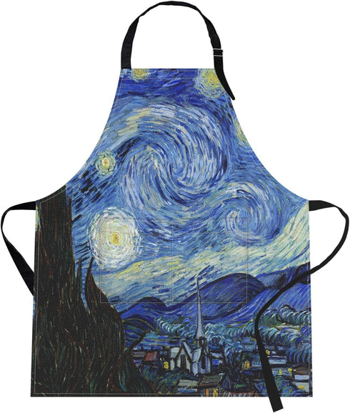 Britimes Apron Home Kitchen Cooking Baking Gardening for Women Men With Pockets Starry Night Oil Painting 32x28 inch...