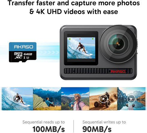 AKASO 64GB microSDXC U3 Memory Card - Up to 100MB/s, UHS-I C10, U3, Full HD, 4K UHD, MicroSD Card...