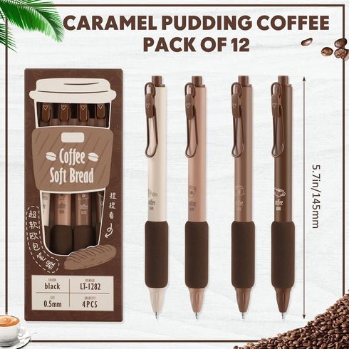 12 Pcs Retractable Quick Dry Ink Pens Comfortable Writing Coffee Pens 0.5 mm Fine Point Black Ink Cute Pens Mechanical Pen for Office School Gifts...