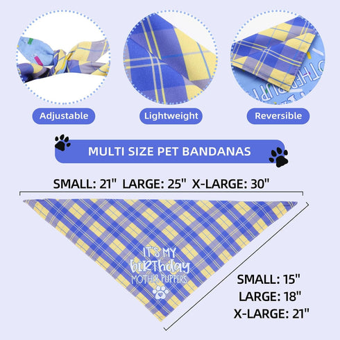 Dog Birthday Bandana Small Reversible Multi Size Offered for Dog Birthday Boy, Dog Birthday Party Supplies for XSmall to Medium Pets cats...
