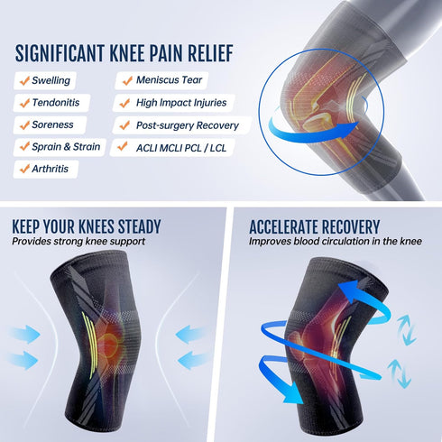 Knee Brace for Women & Men - UFITVELL 2 Packs knee compression sleeve for Knee Pain, Ideal for Gym, Running, Basketball, volleyball, Yoga, Support...