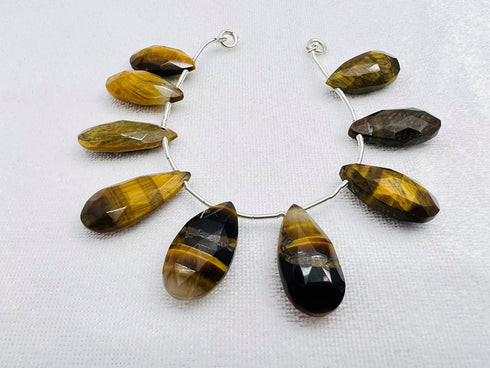 1 Strand Yellow Tiger Eye 9 Pcs Beads Size 20x8mm Pear Shape Cut Faceted Beads for Jewellery Making, Beading & Craft Supplies KCRAFTS-RK_k57...