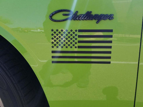 (Matte Black 4" x 7") Two US American Flag Decal Sticker Die-Cut Subdued Car Truck...