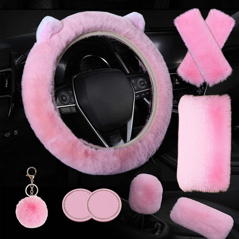9 Pack Cute Fluffy Steering Wheel Cover, LXPKKIG Cute Universal 15 Inch (Pink)...