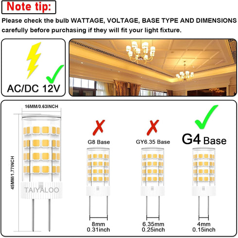 TAIYALOO G4 LED Bulbs 5W T3 40W Halogen Replacement 12V AC/DC JC Bi-Pin Base for Outdoor Landscape Lighting Deck Stair Step Path Lights, Warm Whit...