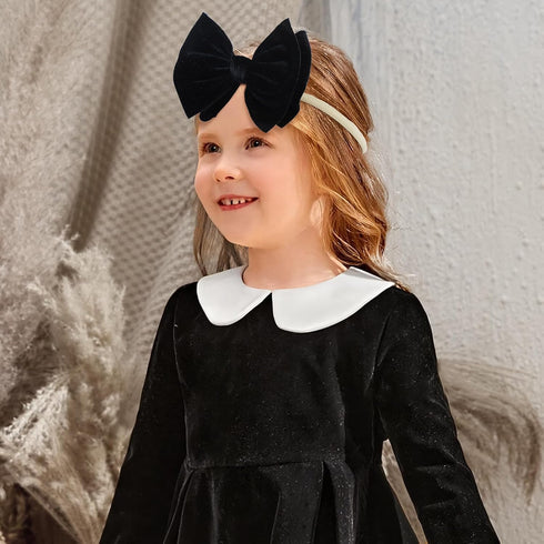 YanJie Brand Hairband - Handmade Velvet Baby Bows & Stretchy Nylon Headbands for Girls Infants Toddlers Child(4.5 black-velvet, 3 Count)...