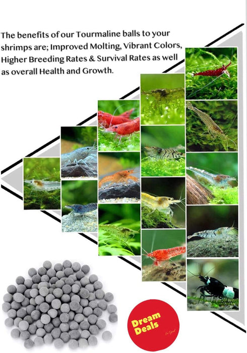 DreamDealsSG 100 Pieces Tourmaline Balls for Betta Fish Tank Accessories. Mineral Calcium Supplement. Live Shrimp Food, Betta Fish Food, and Crayf...