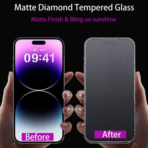 2PCS Glitter Matte Screen Protector suit for iPhone 14 Pro/iPhone 15,Diamond Bling Shiny Sparkling Tempered Glass Suit for iPhone 14 Pro/iPhone 15...