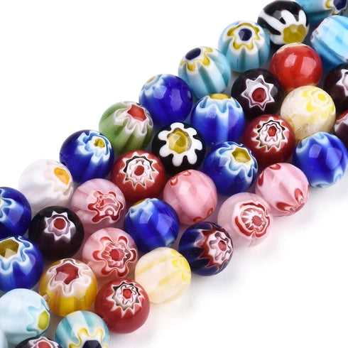 Fashewelry 500Pcs 4mm Tiny Millefiori Glass Round Ball Beads Mixed Colors Mosaic Glass Spacer Loose Beads Handmade Flower Pattern Lampwork Beads f...