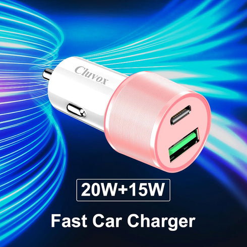 Cluvox 35W USB C Car Charger Adapter, Fast Charging Compatible for iPhone 15 Plus/Pro/Max/14/13/12/11, Samsung Galaxy Phone Charger for Automobile...