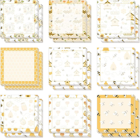 18 Pieces Bee Sticky Notes Adhesive Bee Memo Notes Self-Stick Note Pads for School Office Home Supplies Students Teachers Presents, 9 Styles...