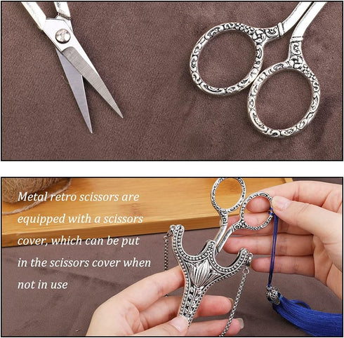 SHWAKK Embroidery Scissors Exquisite Stainless Steel Sharp Tip Retro Scissors with Sheath Chain Sewing Scissor for Sewing,Embroidery, Needlework...